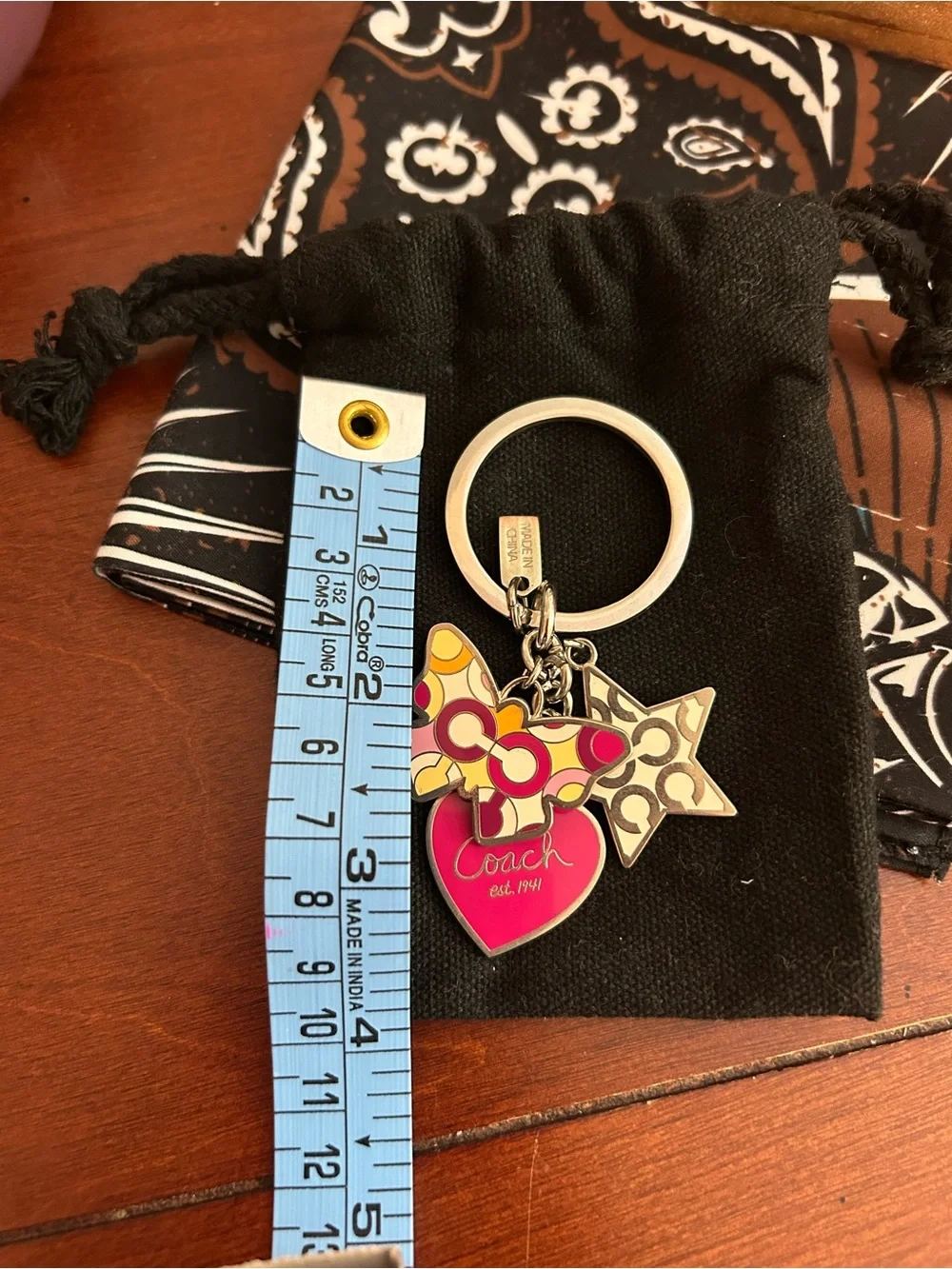 Coach Pink, Yellow & Beige Heart and Star Charm Keyring New never used